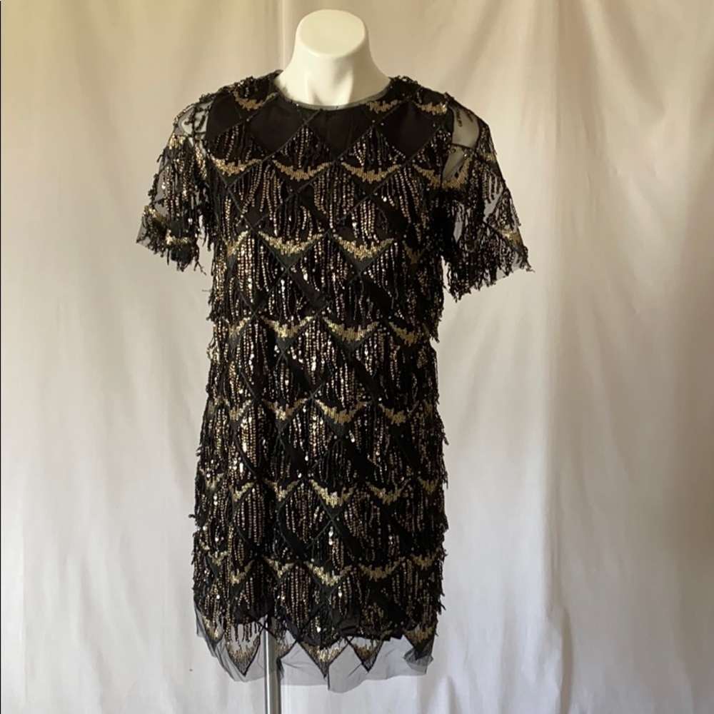 Zara black fringe dress